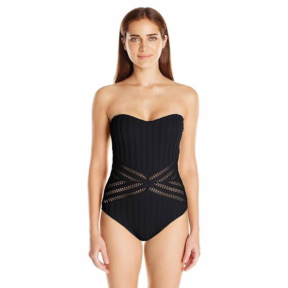 New! KENNETH COLE Crochet Bandeau Black Women's One-Piece Swimsuit Bathing Suit - Picture 3 of 9